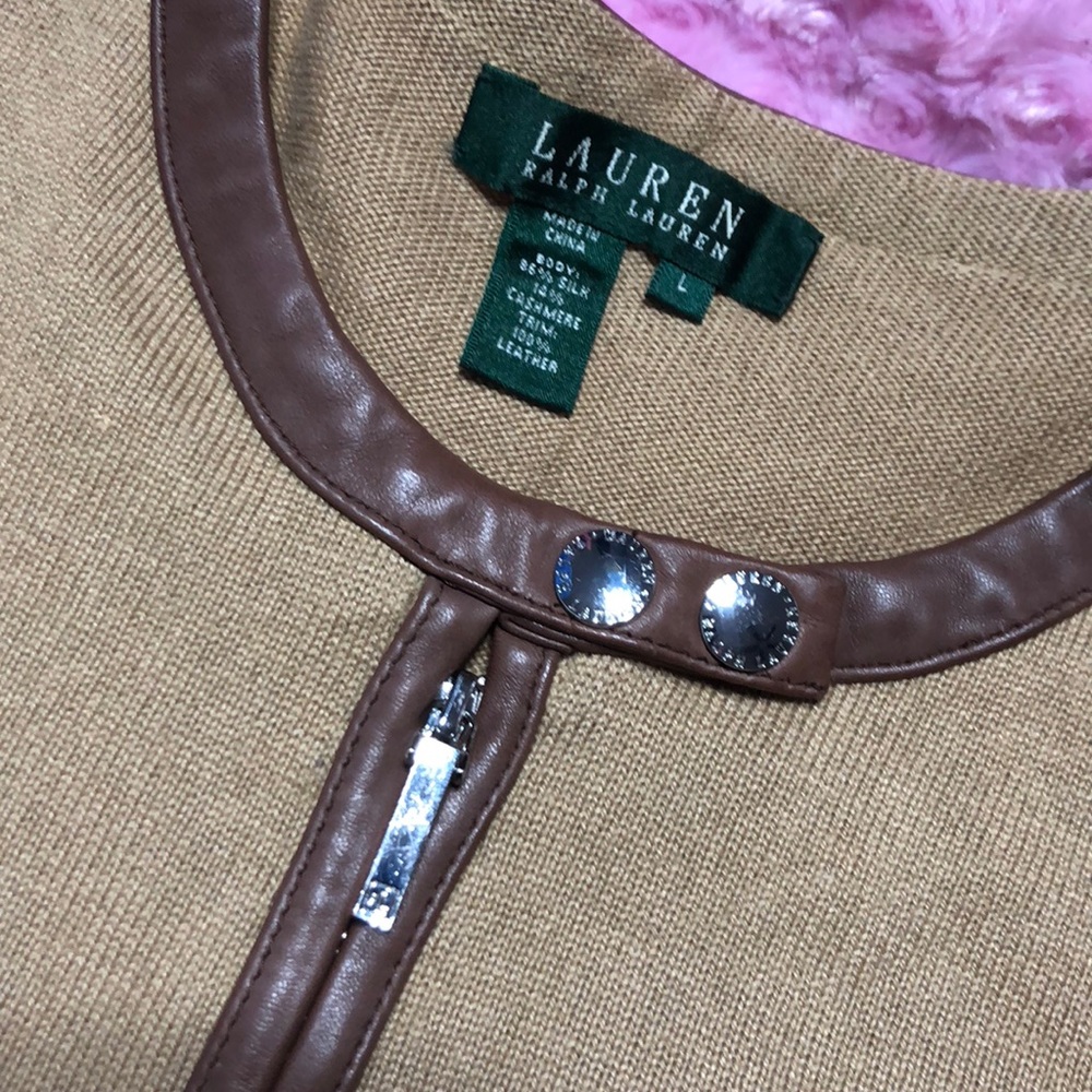 Ralph Lauren cashmere silk leather cardigan large